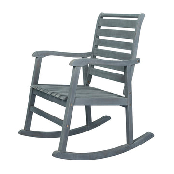 Carey Modern Slat-Back 300-Lbs Support Acacia Wood Patio Outdoor Rocking Chair - JONATHAN Y